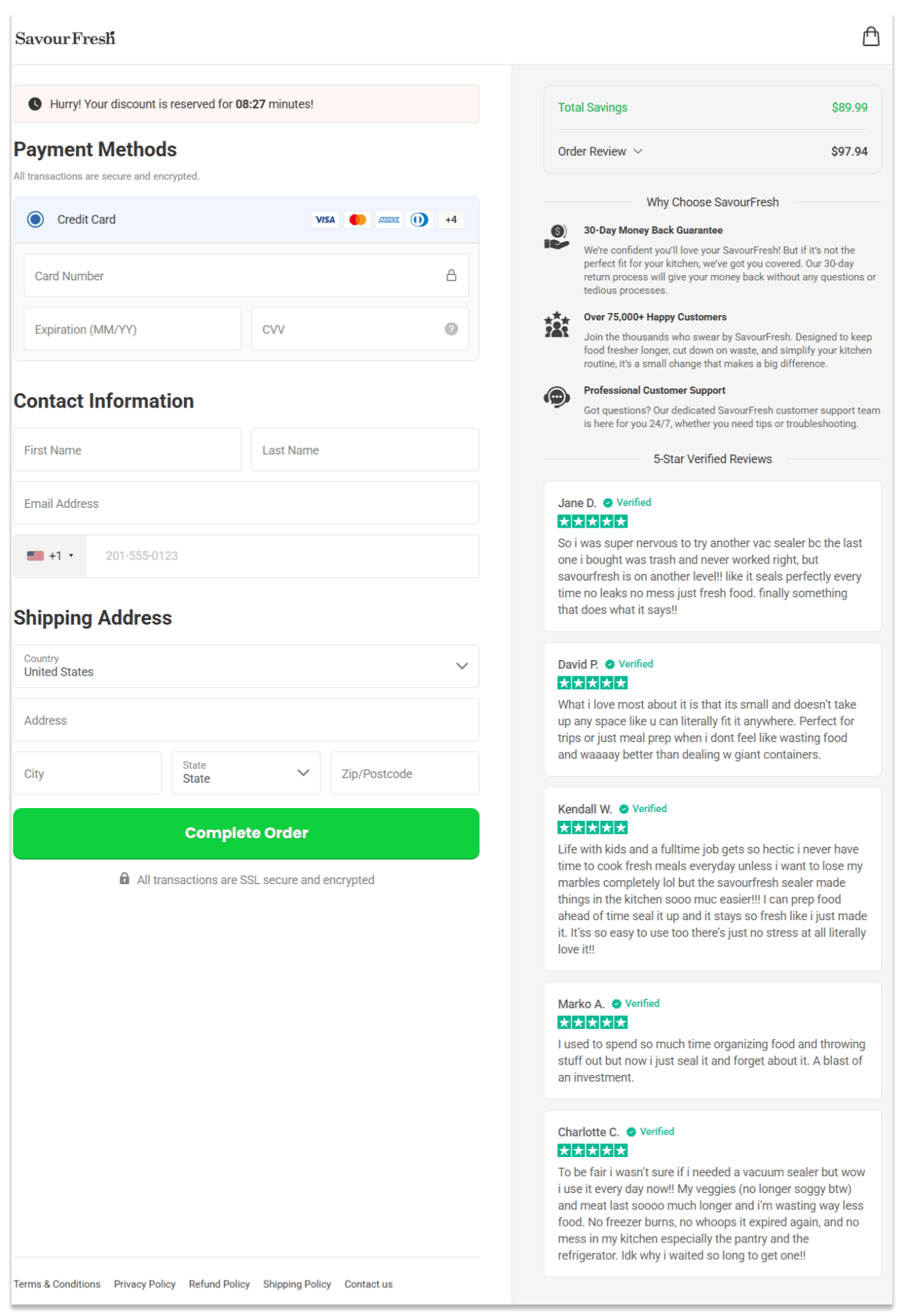Savourfresh  secure checkout page